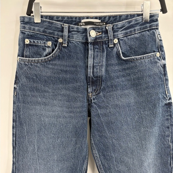 ZARA +Denim Women’s Jeans Size 28 USA 4 Raw Hem Cropped Wide Leg Blue size 28 - Picture 3 of 15